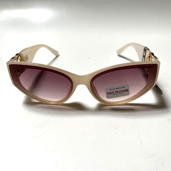New Original TRUE RELIGION Cat Eye Sunglasses Off White Ivory Acetate Gold Logo main image 5